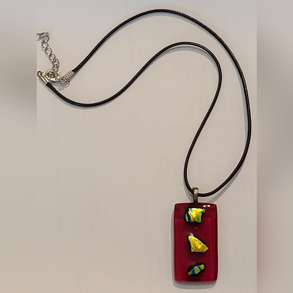 VINTAGE 2 PCS SET FUSED GLASS LAMPWORK PENDANT NECKLACE & EARRINGS - Picture 8 of 16